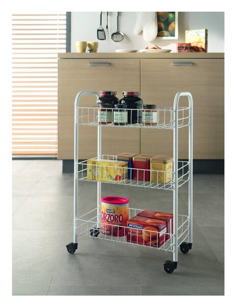 Bílý pojízdný stojan s 3 policemi Metaltex Siena