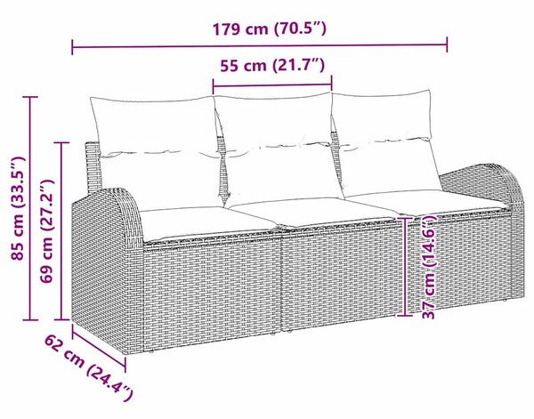 Sada zahradních pohovek Béžová polyratan 3345901