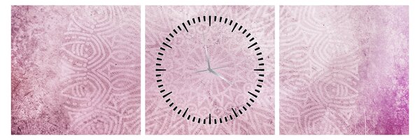 Obraz - Mandala v růžové zdi (s hodinami) (90x30 cm)