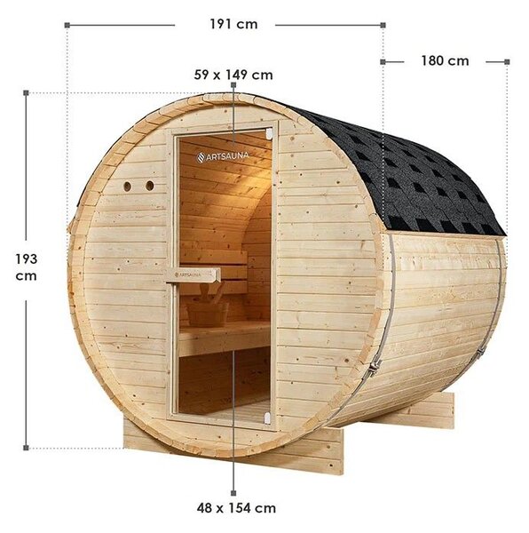 Zahradní sudová sauna pro 4 osoby s kamny 6 kW