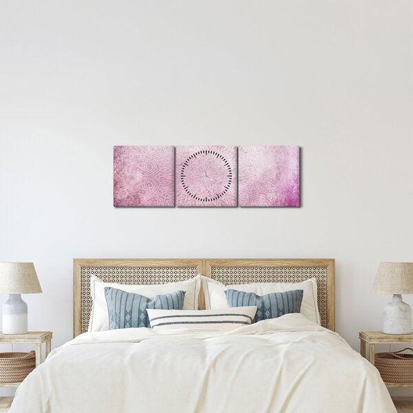 Obraz - Mandala v růžové zdi (s hodinami) (90x30 cm)