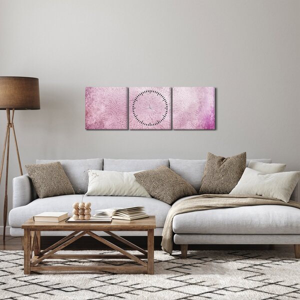 Obraz - Mandala v růžové zdi (s hodinami) (90x30 cm)