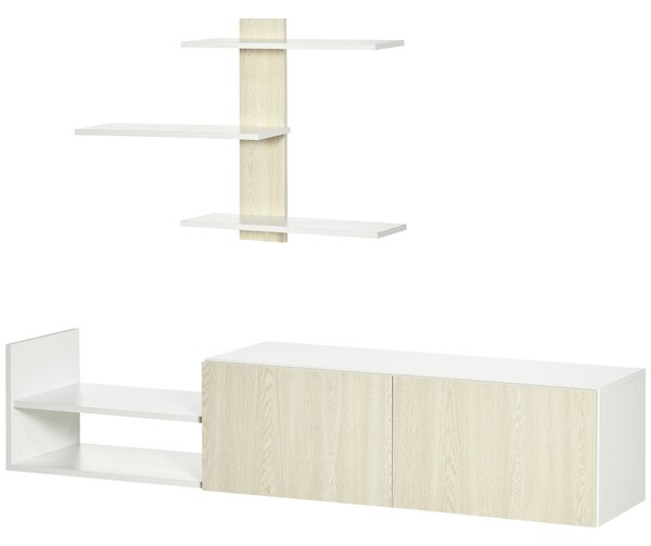 HOMCOM Televizní stolek do obývacího pokoje s televizním stolkem 150x31,5x40 cm a nástěnnou policí 95,5x16x60 cm Moderní přírodní styl | Aosom