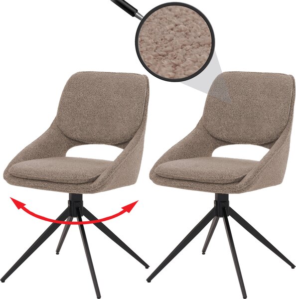 Sada 2 jídelních židlí HWC-N73, kuchyňská židle, otočná s automatickým návratem, tkanina/textil boucle (540g/m²) Oeko-Tex béžová