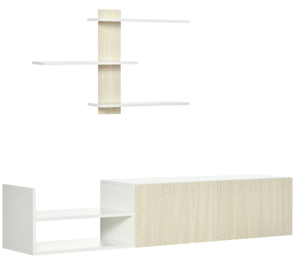 HOMCOM Televizní stolek do obývacího pokoje s televizním stolkem 150x31,5x40 cm a nástěnnou policí 95,5x16x60 cm Moderní přírodní styl | Aosom