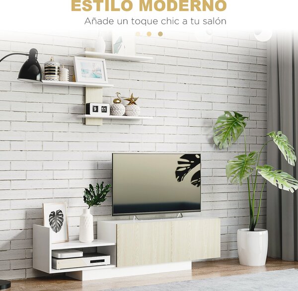 HOMCOM Televizní stolek do obývacího pokoje s televizním stolkem 150x31,5x40 cm a nástěnnou policí 95,5x16x60 cm Moderní přírodní styl | Aosom
