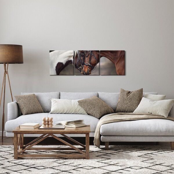 Obraz - Zamilovaní koni (s hodinami) (90x30 cm)
