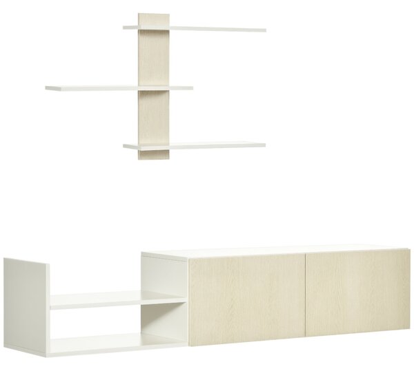 HOMCOM Televizní stolek do obývacího pokoje s televizním stolkem 150x31,5x40 cm a nástěnnou policí 95,5x16x60 cm Moderní přírodní styl | Aosom