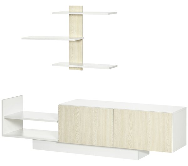HOMCOM Televizní stolek do obývacího pokoje s televizním stolkem 150x31,5x40 cm a nástěnnou policí 95,5x16x60 cm Moderní přírodní styl | Aosom