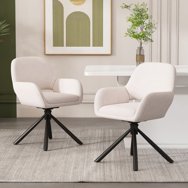 Sweiko Swivel,tkanina Sherpa,sada 2 kusů,s područkami,moderní a elegantní,jídelní židle,bílá