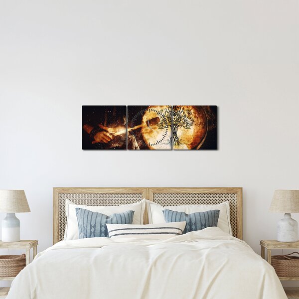 Obraz - Tajemný strom života (s hodinami) (90x30 cm)