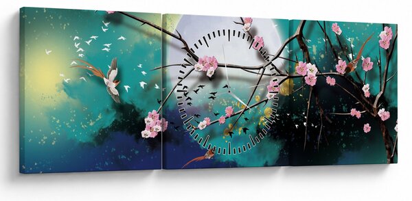 Obraz - Strom, grafika (s hodinami) (90x30 cm)