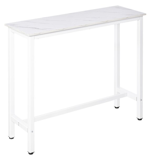 HOMCOM Barový Stůl Vysoký Stůl s Melaminovou Deskou v Mramorovém Efektu a Ocelovými Nohy Moderní Styl pro Kuchyň, Kavárnu a Jídelnu 120x40x100 cm Bílá