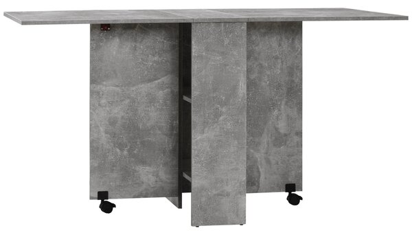 HOMCOM Skládací jídelní stůl s kolečky, skládací křídla a police pro 4-6 osob 75x140x74 cm šedý cement | Aosom