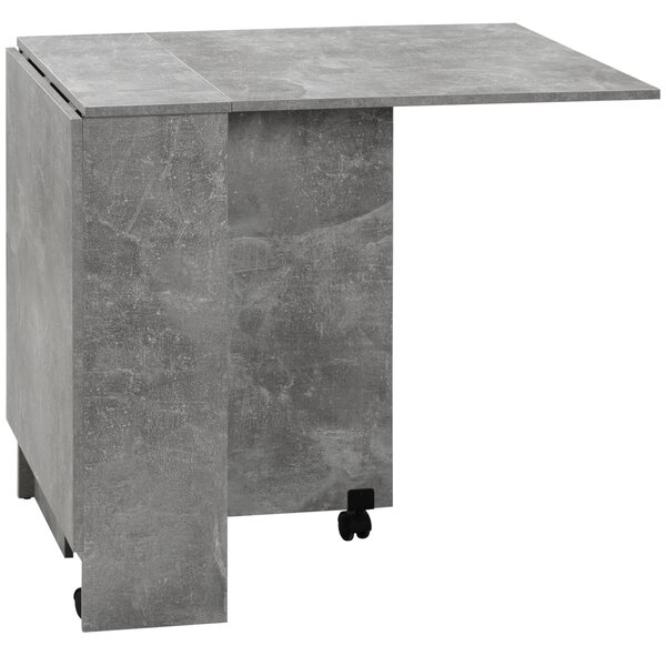 HOMCOM Skládací jídelní stůl s kolečky, skládací křídla a police pro 4-6 osob 75x140x74 cm šedý cement | Aosom