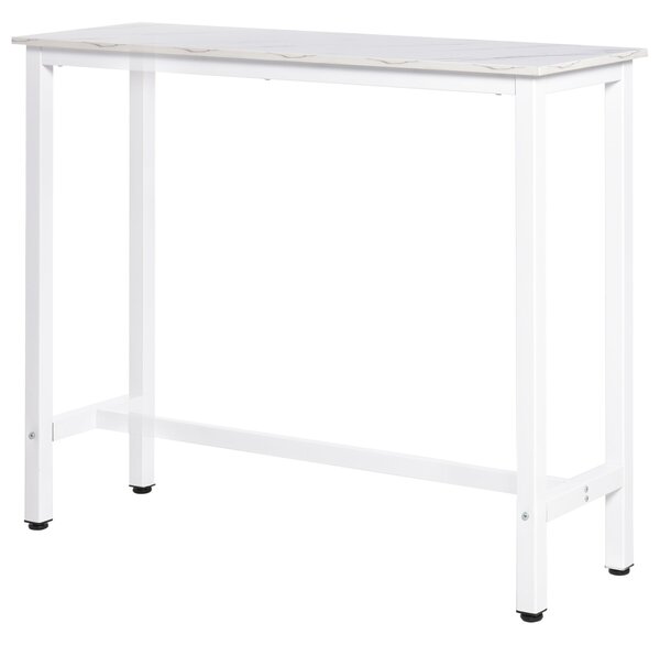 HOMCOM Barový Stůl Vysoký Stůl s Melaminovou Deskou v Mramorovém Efektu a Ocelovými Nohy Moderní Styl pro Kuchyň, Kavárnu a Jídelnu 120x40x100 cm Bílá