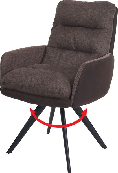 Jídelní židle HWC-G66, kuchyňská židle židle, otočná automatická poloha látka/textil MVG hnědá-tmavě hnědá, s područkou