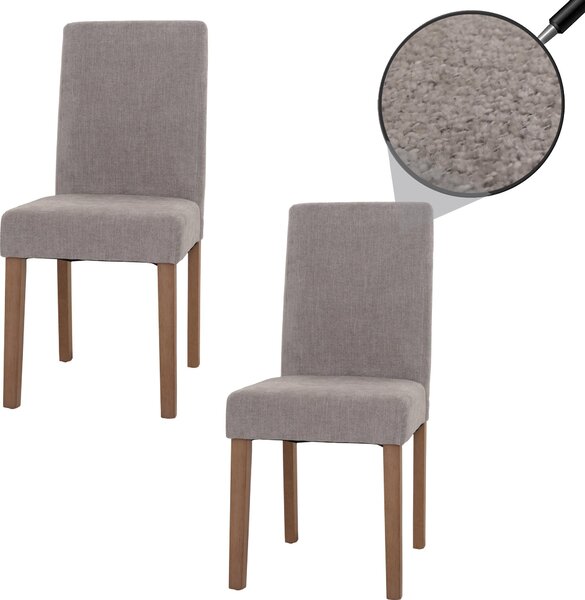 Sada 2 jídelních židlí Littau, kuchyňská židle s vysokým opěradlem, látka/textil šenil světle šedá, nohy v přírodní barvě