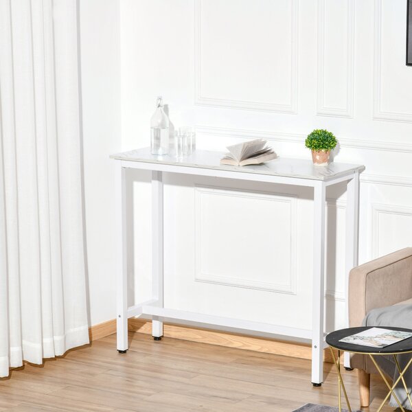 HOMCOM Barový Stůl Vysoký Stůl s Melaminovou Deskou v Mramorovém Efektu a Ocelovými Nohy Moderní Styl pro Kuchyň, Kavárnu a Jídelnu 120x40x100 cm Bílá