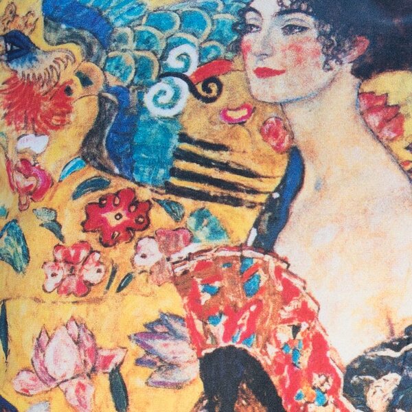 Povlak ART VELVET klimt-dáma s vějířem žlutopestrá 45 x 45 cm
