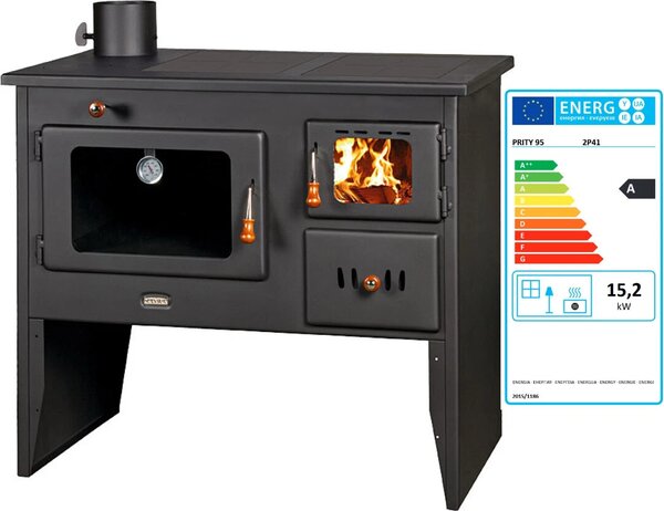 EEK A - Krbová kamna PRITY 2P41 15,2 kW s troubou a plechovou deskou Kamna LEVÁ