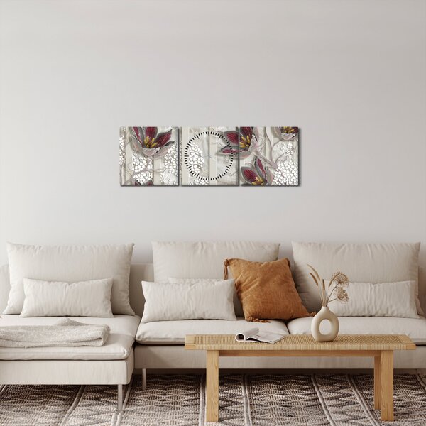 Obraz - Dekorativní květy (s hodinami) (90x30 cm)
