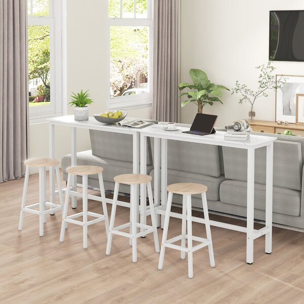 HOMCOM Barový Stůl Vysoký Stůl s Melaminovou Deskou v Mramorovém Efektu a Ocelovými Nohy Moderní Styl pro Kuchyň, Kavárnu a Jídelnu 120x40x100 cm Bílá
