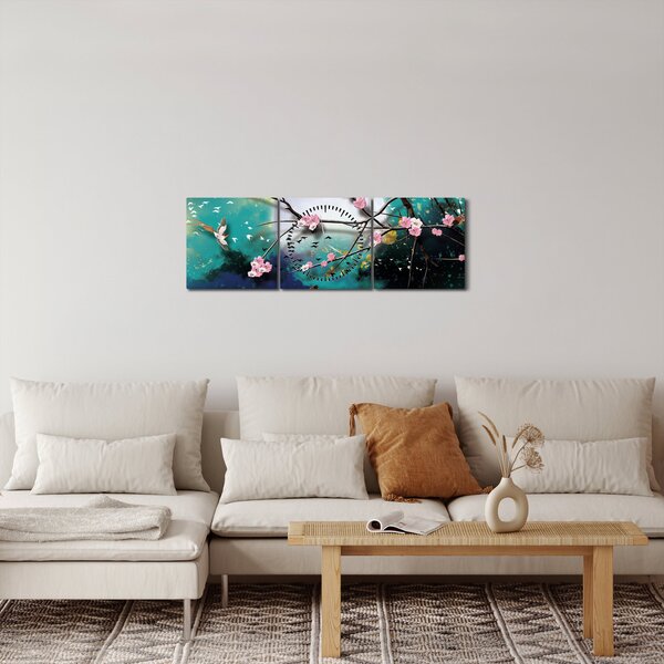 Obraz - Strom, grafika (s hodinami) (90x30 cm)