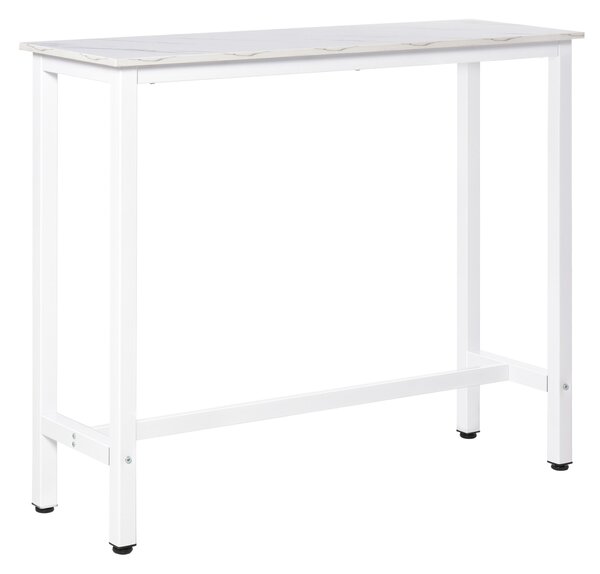 HOMCOM Barový Stůl Vysoký Stůl s Melaminovou Deskou v Mramorovém Efektu a Ocelovými Nohy Moderní Styl pro Kuchyň, Kavárnu a Jídelnu 120x40x100 cm Bílá