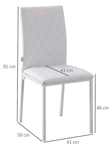 HOMCOM Sada 4 Čalouněných Jídelních Židlí v Umělé Kůži s Kovovými Nohami - Moderní Židle do Kuchyně a Ložnice - Nosnost 120 kg, 41x50x91 cm, Bílá | Ao