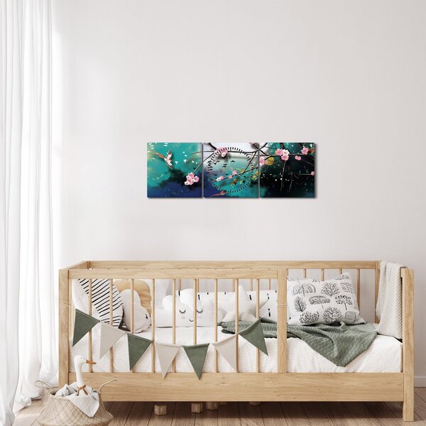 Obraz - Strom, grafika (s hodinami) (90x30 cm)