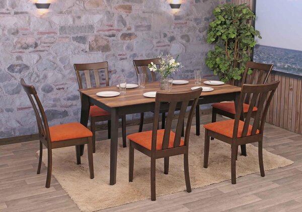 Sada 6 židlí do jídelny HWC-G46, kuchyňská židle Židle, látka/textil masiv tmavý rám, oranžová barva