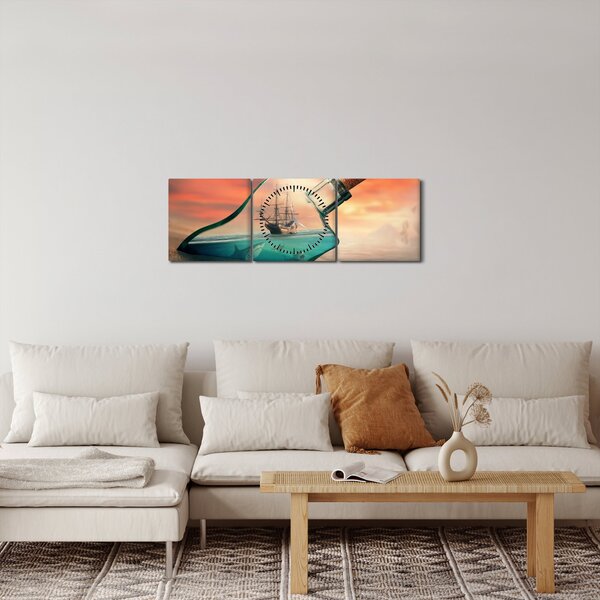 Obraz - Život v láhvi (s hodinami) (90x30 cm)