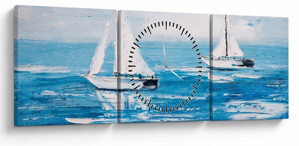 Obraz - Malba jachty na moři (s hodinami) (90x30 cm)