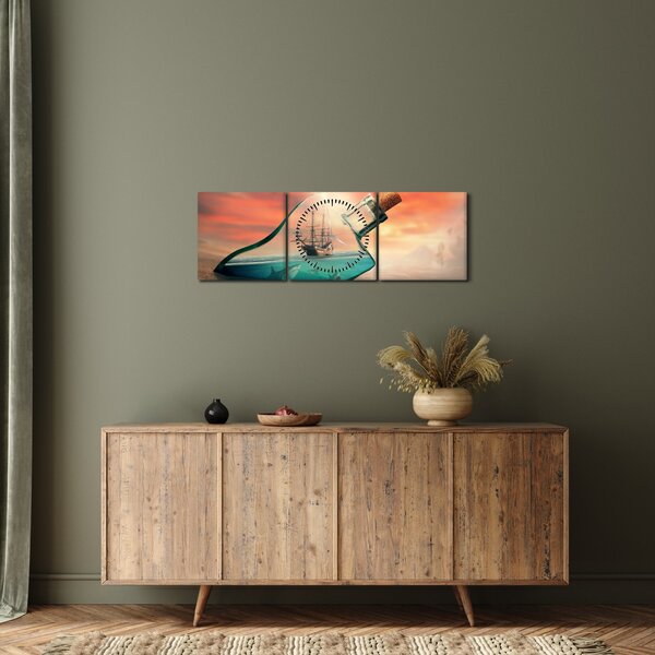 Obraz - Život v láhvi (s hodinami) (90x30 cm)