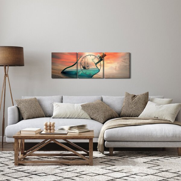 Obraz - Život v láhvi (s hodinami) (90x30 cm)