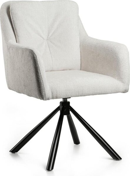 HowHomely | Čalouněná židle - Otočná židle - 61 x 62 x 91 cm - béžovo-černá - Kuchyňská židle - s funkcí automatického vrácení