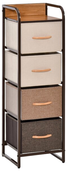HOMCOM Textilní Komoda do Ložnice se 4 Skládacími Zásuvkami, Dřevěným Víkem a Kovovým Rámem pro Obývací Pokoj 31x29x99 cm, Vícebarevná | Aosom