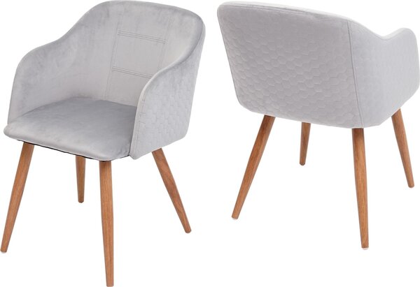 Sada 2 jídelních židlí HWC-D71, židle kuchyňská židle, retro design, područky látka/textil samet světle šedá
