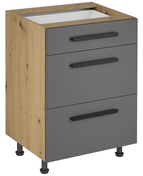 LANGEN šp | dolní skříňka D60S3 S ÚCHYTY a 3 zásuvkami | 60 cm | SOKL v CENĚ | artisan/šedá