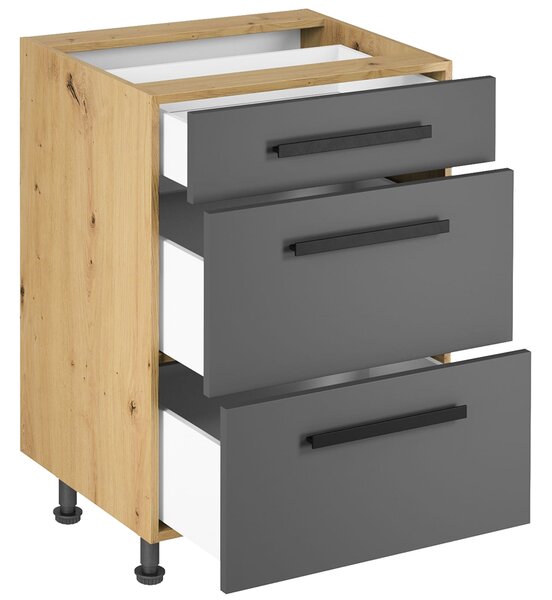 LANGEN šp | dolní skříňka D60S3 S ÚCHYTY a 3 zásuvkami | 60 cm | SOKL v CENĚ | artisan/šedá