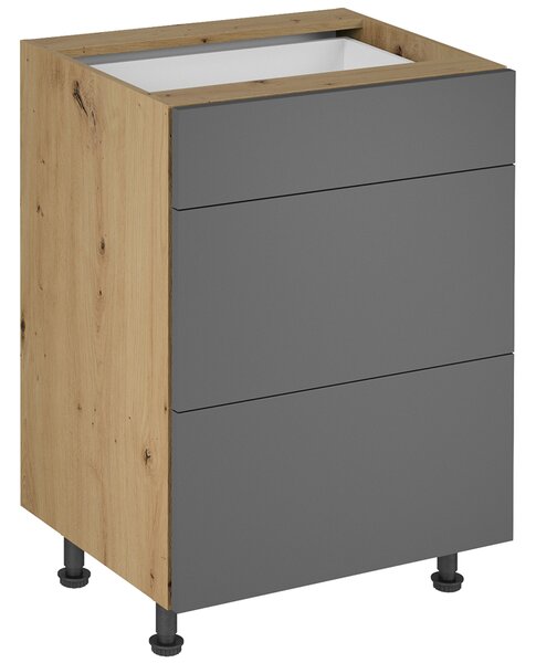 LANGEN šp | dolní skříňka D60S3 PUSH OPEN se 3 zásuvkami | 60 cm | SOKL v CENĚ | artisan/šedá