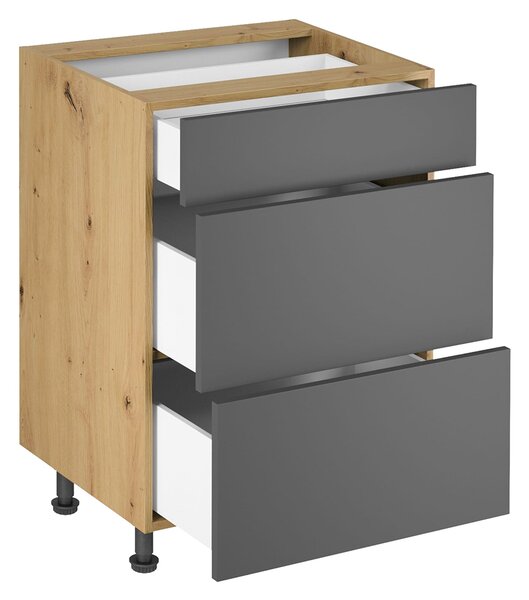 LANGEN šp | dolní skříňka D60S3 PUSH OPEN se 3 zásuvkami | 60 cm | SOKL v CENĚ | artisan/šedá
