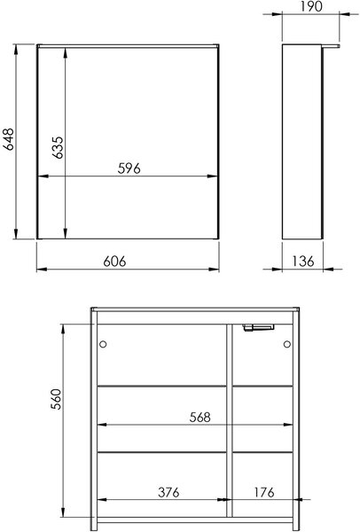 Elita Premium skříňka 60.6x13.6x64.8 cm boční závěsná RE064663000010