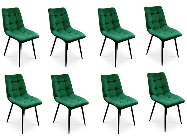 Bettso - 8x židle do jídelny Sada 8 židlí do jídelny Kuchyňská židle Čalouněná židle Designová židle s opěradlem, se sedákem ze sametu, rám z kovu - BEN tmavě zelená + nohy dubové