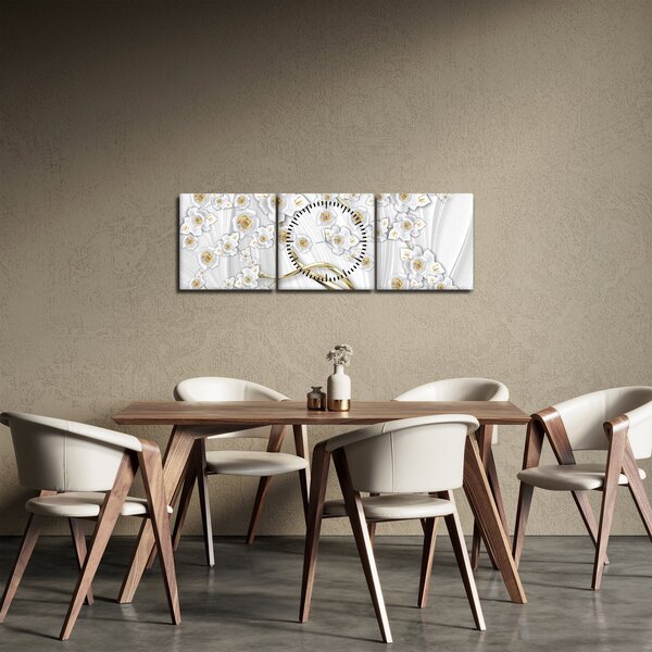 Obraz - Strom se zlatým dekorem (s hodinami) (90x30 cm)