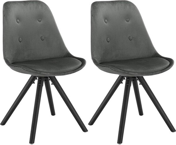 Happyment židle pro návštěvy Vivi - sada 2 židlí Eetkamer - Tmavě šedý samet - Dřevěné nohy - Výška 46 cm - Deluxe