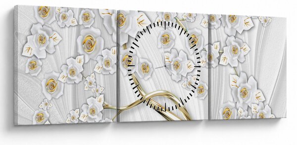 Obraz - Strom se zlatým dekorem (s hodinami) (90x30 cm)