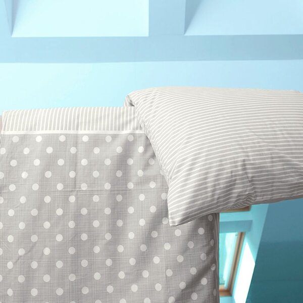 Povlečení KLASIK DESIGN dots & stripes béžovobílá 140 x 200/70 x 90 cm