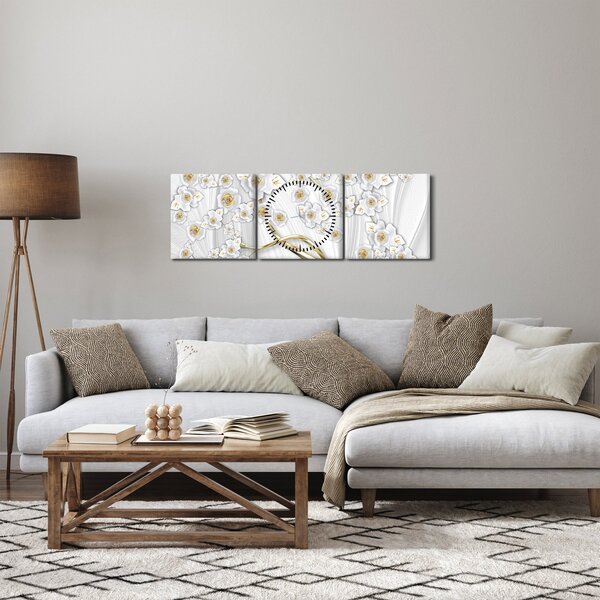 Obraz - Strom se zlatým dekorem (s hodinami) (90x30 cm)